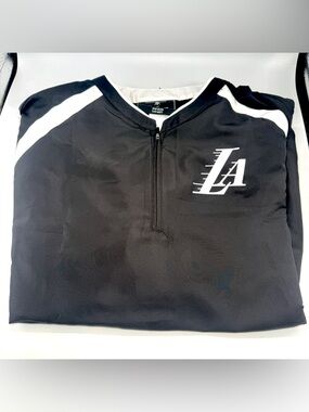 New Authentic NBA LA Lakers Black Pullover Windbreaker Shirt, Size Large